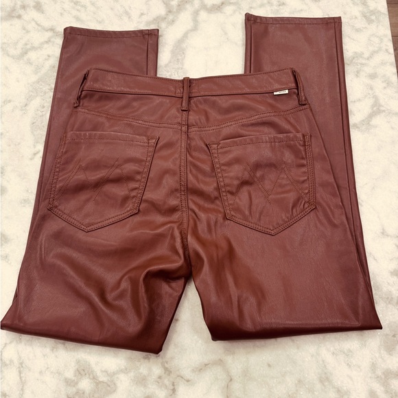 MOTHER The Mid Rise Dazzler Straight Leg Pants Friar Brown Faux Leather Size 29 - Picture 6 of 7